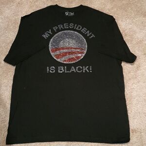 Vtg Bedazzled Obama Logo My Pres Is Black Tee